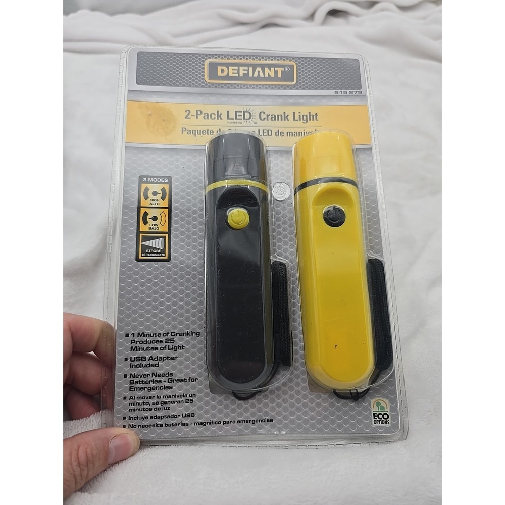 New Defiant 2 Pack LED Crank Light ‎ 515279 with USB Adapter Emergency Kit